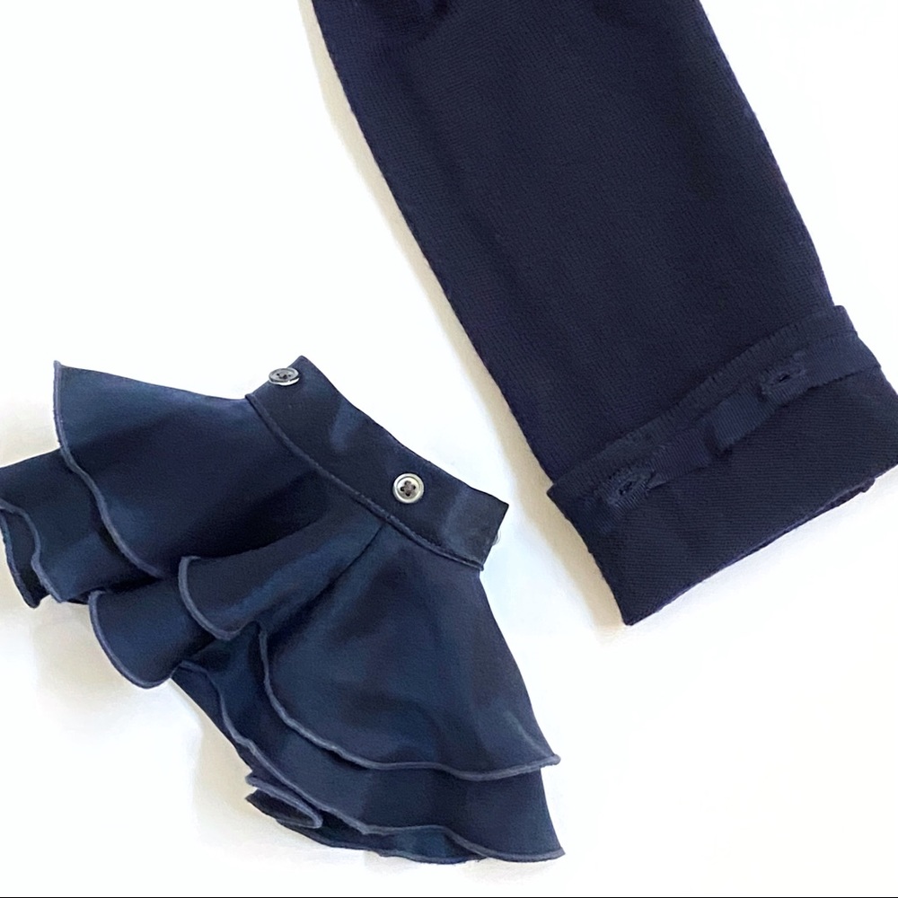 Tory Burch navy blue removable silk ruffle trim neck cuffs knit sweater top - Picture 5 of 8